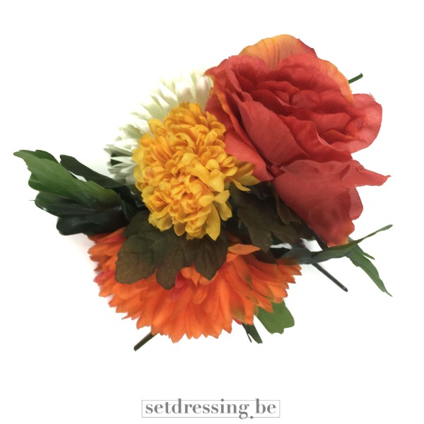 Doos met 20 kunstbloemen oranje, wit, geel en rood