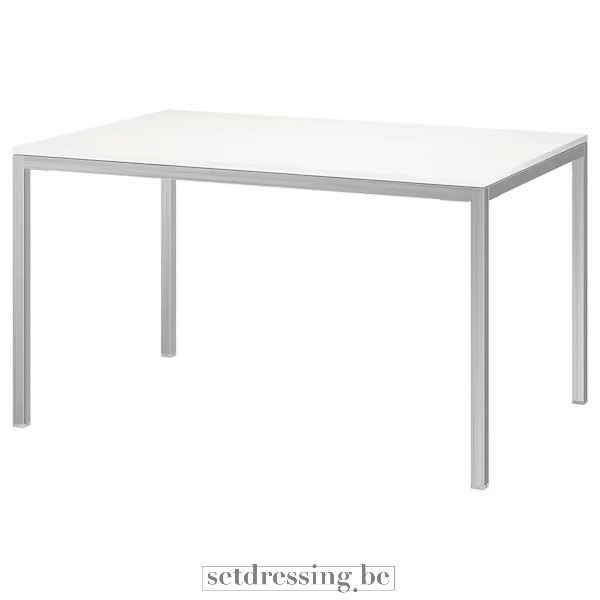 Large glossy white table with a chrome metal frame. 180x85cm white