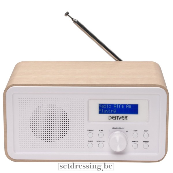 Houten wekkerradio 20cm wit