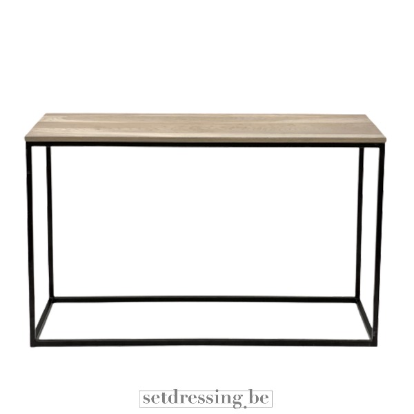 Console table with a solid wood top and a black steel frame. 130cm black