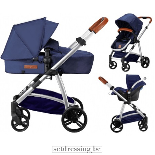 Kinderwagen blauw met autostoel