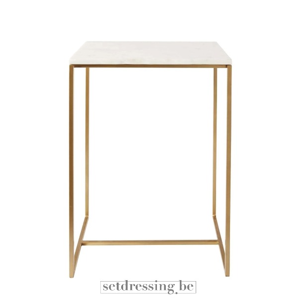 Side table with a white marble top and a brass metal frame. 60cm white