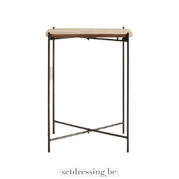 Foldable side table with a solid wood top 54cm brown/black