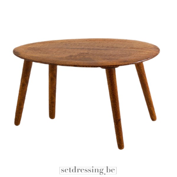 Oval solid wood side table 46cm brown