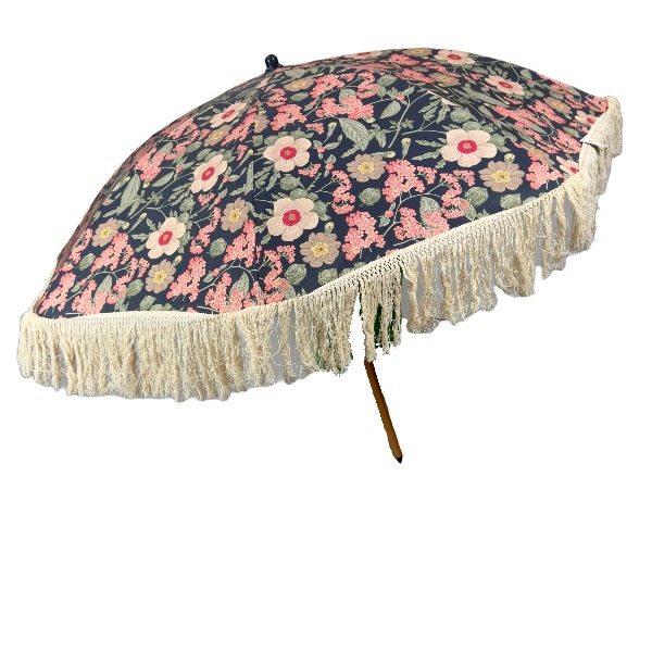 Parasol met franje en bloemenprint