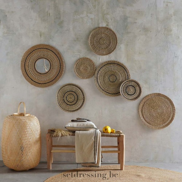 Rieten wanddecoratie 3 cirkels