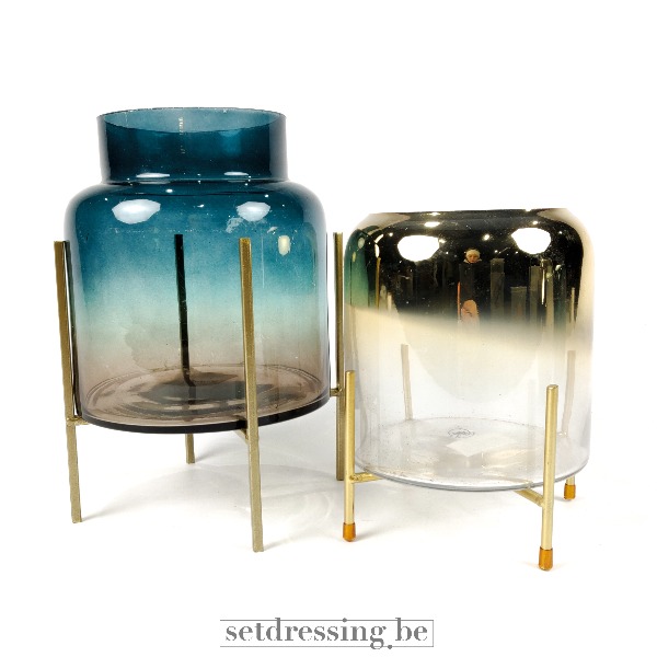 Set glazen vazen blauw/goud