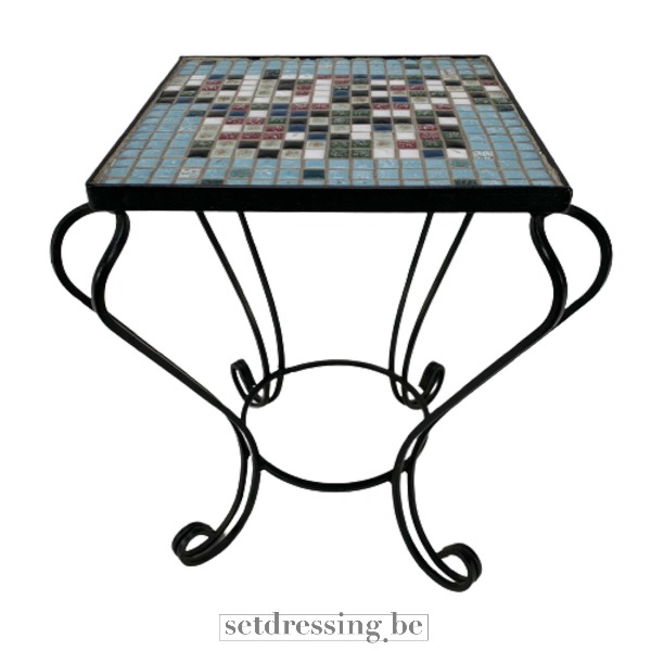 Black steel side table with a decorative mosaic top 32cm black