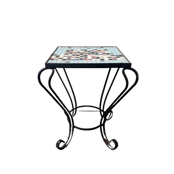 Black steel side table with a decorative mosaic top 32cm black Black steel side table with a decorative mosaic top 32cm black