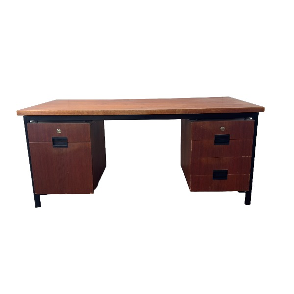 Vintage wooden desk with drawers 157cm brown